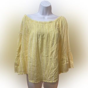 EN CREME Yellow White Striped Top Bell Sleeves Size Small